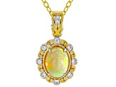 Multi-Color Ethiopian Opal Rhodium/24k Gold Over Palladium Sterling Silver Pendant/ Chain 1.32ctw