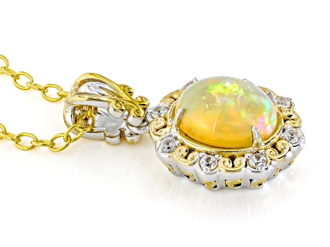Multi-Color Ethiopian Opal Rhodium/24k Gold Over Palladium Sterling Silver Pendant/ Chain 1.32ctw