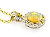 Multi-Color Ethiopian Opal Rhodium/24k Gold Over Palladium Sterling Silver Pendant/ Chain 1.32ctw