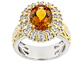Orange Rio Grande Citrine Rhodium/24k Yellow Gold Over Palladium Sterling Silver Ring 3.40ctw