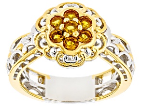 Orange Madeira Citrine Rhodium/24k Yellow Gold Over Palladium Sterling Silver Ring 0.44ctw