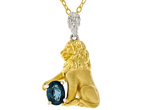 Teal Kyanite Rhodium/24k Yellow Gold Over Palladium Sterling Silver Lion Pendant With Chain 1.35ct