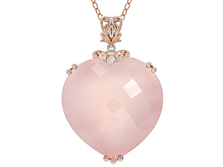 Rose Quartz Rhodium/18k Gold Over Palladium Sterling Silver Heart