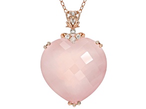 Rose Quartz Rhodium/18k Gold Over Palladium Sterling Silver Heart Pendant With Chain 0.21ctw