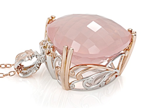 Rose Quartz Rhodium/18k Gold Over Palladium Sterling Silver Heart