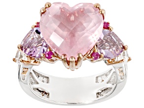 Rose Quartz Rhodium & 18k Rose Gold Over Palladium Sterling Silver Ring 2.21ctw