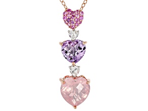 Rose Quartz Rhodium/18k Rose Gold Over Palladium Sterling Silver Pend With Chain 4.48ctw