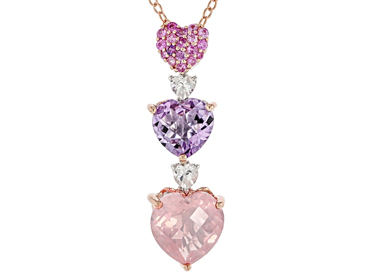 Rose Quartz Rhodium/18k Rose Gold Over Palladium Sterling Silver Pend With Chain 4.48ctw