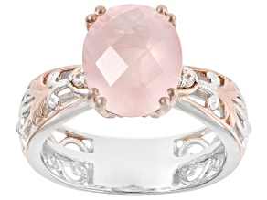 Rose Quartz Rhodium/18k Rose Gold Over Palladium Sterling Silver Ring 0.04ctw