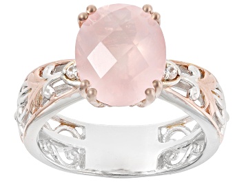 Picture of Rose Quartz Rhodium/18k Rose Gold Over Palladium Sterling Silver Ring 0.04ctw