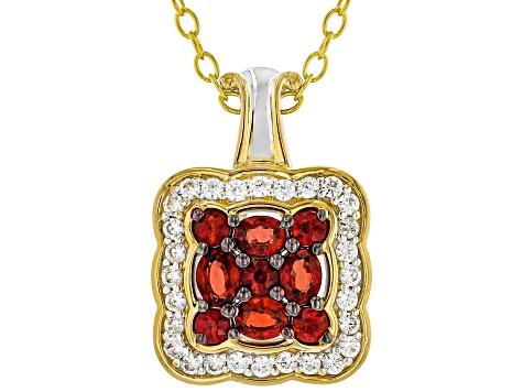 Ruby, White Zircon Rhodium/24k Yellow Gold Over Palladium Sterling Silver Pendant With Chain 1.67ctw