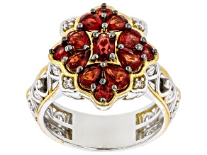 Red Ruby, White Zircon Rhodium/24k Yellow Gold Over Palladium Sterling Silver Ring 2.05ctw