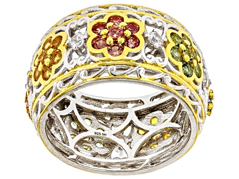 Multi-Sapphire Rhodium & 24k Yellow Gold Over Palladium Sterling