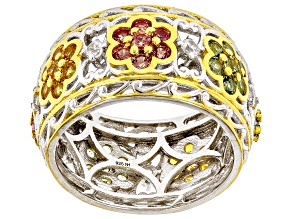 Multi-Sapphire Rhodium & 24k Yellow Gold Over Palladium Sterling Silver Wide Band Ring 1.87ctw