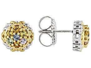 Multi-Sapphire Rhodium/24k Yellow Gold Over Palladium Sterling Silver Earrings 0.61ctw