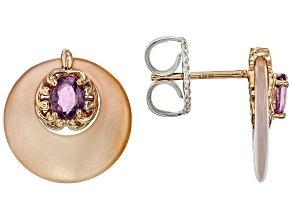 Pink Sapphire With 15mm Pink Mother-of-Pearl Rhodium/18k Gold Over Palladium Silver Earrings 0.82ctw
