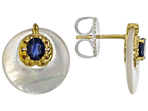 Blue Sapphire, White Mother-of-Pearl Rhodium/24k Gold Over Palladium Sterling Silver Earrings