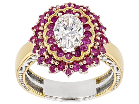 White Lab Grown Diamond With Ruby Rhodium/24k Gold Over Palladium