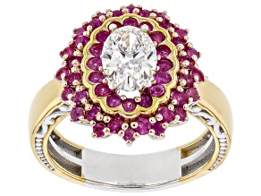 White Lab Grown Diamond With Ruby Rhodium/24k Gold Over Palladium Sterling Silver Ring 1.86ctw