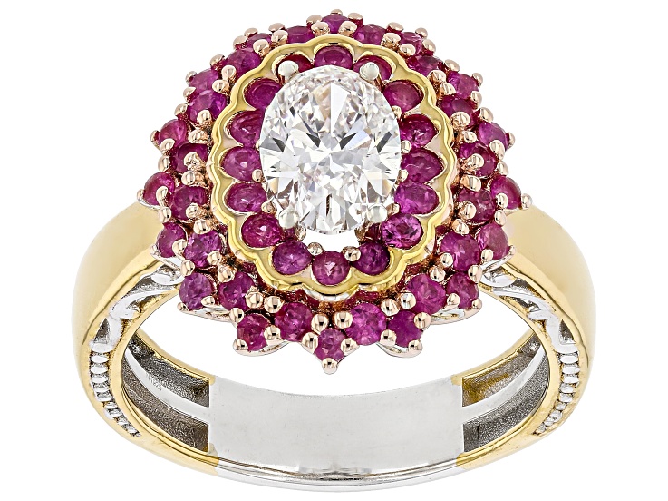 White Lab Grown Diamond With Ruby Rhodium/24k Gold Over Palladium