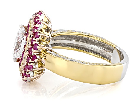 White Lab Grown Diamond With Ruby Rhodium/24k Gold Over Palladium