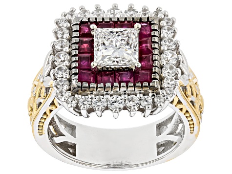 White Lab Grown Diamond Rhodium/24k Yellow Gold Over Palladium Sterling Silver Ring 2.88ctw