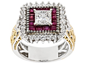 White Lab Grown Diamond Rhodium/24k Yellow Gold Over Palladium Sterling Silver Ring 2.88ctw