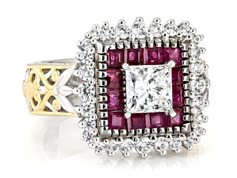 White Lab Grown Diamond Rhodium/24k Yellow Gold Over Palladium Sterling Silver Ring 2.88ctw