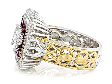 White Lab Grown Diamond Rhodium/24k Yellow Gold Over Palladium Sterling Silver Ring 2.88ctw