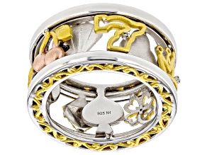 White Diamond Rhod/24k Yellow Gold Over Palladium Sterling Silver "Lucky" Spinner Ring