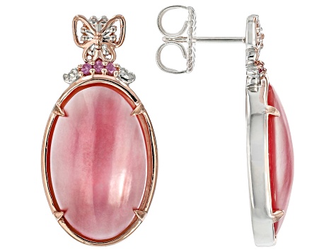 Pink Mabe Pearl Rhodium/18k Gold Over Palladium Sterling Silver Earrings 0.10ctw