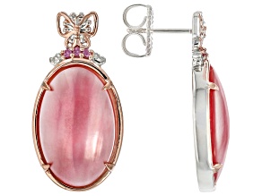 Pink Mabe Pearl Rhodium/18k Gold Over Palladium Sterling Silver Earrings 0.10ctw