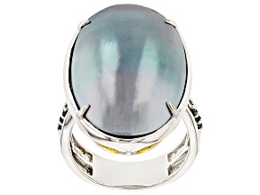 Cultured Mabe Pearl Rhodium/24k Yellow Gold Over Palladium Sterling Silver Ring 0.10ctw