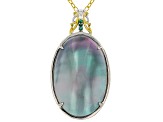 Cultured Mabe Pearl Rhodium/24k Gold Over Palladium Sterling Silver Pendant With Chain 0.03ctw
