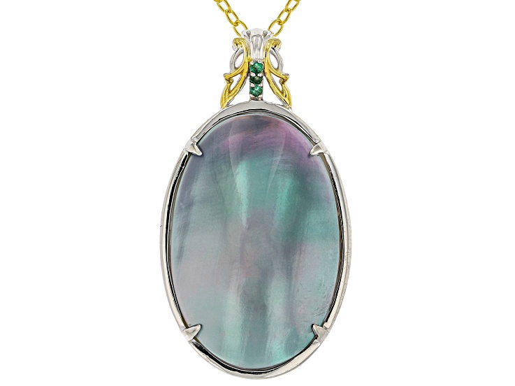 Cultured Mabe Pearl Rhodium And 24k Gold Over Palladium Sterling Silver Pendant With Chain