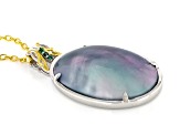 Cultured Mabe Pearl Rhodium/24k Gold Over Palladium Sterling Silver Pendant With Chain 0.03ctw