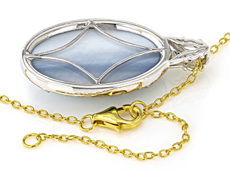 Cultured Mabe Pearl Rhodium/24k Gold Over Palladium Sterling Silver Pendant With Chain 0.03ctw