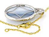 Cultured Mabe Pearl Rhodium/24k Gold Over Palladium Sterling Silver Pendant With Chain 0.03ctw