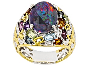 Australian Opal Triplet Rhodium/24k Gold Over Palladium Sterling Silver Ring 1.36ctw