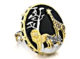 Black Onyx, Diamond Accent Rhodium/24k Gold Over Palladium Sterling Silver Safari Ring