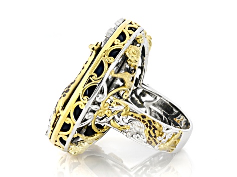 Black Onyx, Diamond Accent Rhodium/24k Gold Over Palladium Sterling Silver Safari Ring