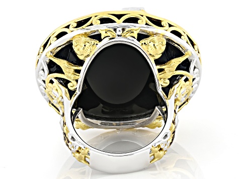 Black Onyx, Diamond Accent Rhodium/24k Gold Over Palladium Sterling Silver Safari Ring