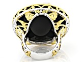 Black Onyx, Diamond Accent Rhodium/24k Gold Over Palladium Sterling Silver Safari Ring