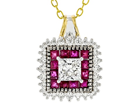 White Lab Grown Diamond Rhodium/24k Gold Over Palladium Sterling Silver Pendant With Chain 2.88ctw