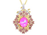 Pink Ethiopian Opal Rhodium/18k/24k Gold Over Palladium Sterling Silver Pend With Chain 2.40ctw