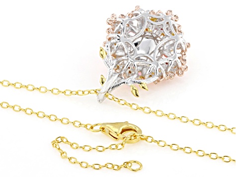 Pink Ethiopian Opal Rhodium/18k/24k Gold Over Palladium Sterling Silver Pend With Chain 2.40ctw