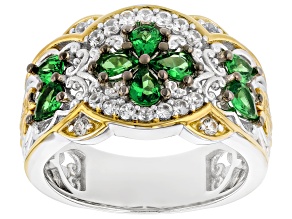 Green Tsavorite, White Zircon Rhodium & 24k Gold Over Palladium Sterling Silver Band Ring 1.64ctw