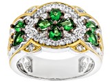 Green Tsavorite, White Zircon Rhodium & 24k Gold Over Palladium Sterling Silver Band Ring 1.64ctw
