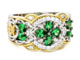 Green Tsavorite, White Zircon Rhodium & 24k Gold Over Palladium Sterling Silver Band Ring 1.64ctw