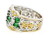 Green Tsavorite, White Zircon Rhodium & 24k Gold Over Palladium Sterling Silver Band Ring 1.64ctw